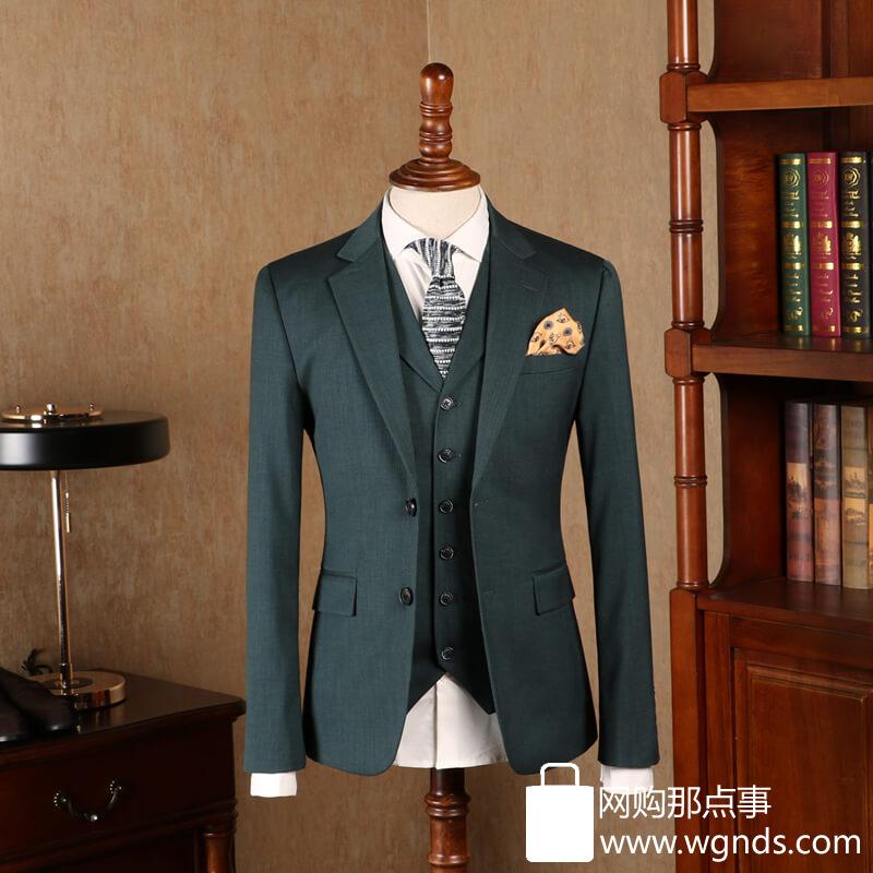 IsirHonour独家定制墨绿色复古修身男装西装英伦绅士纯色西服