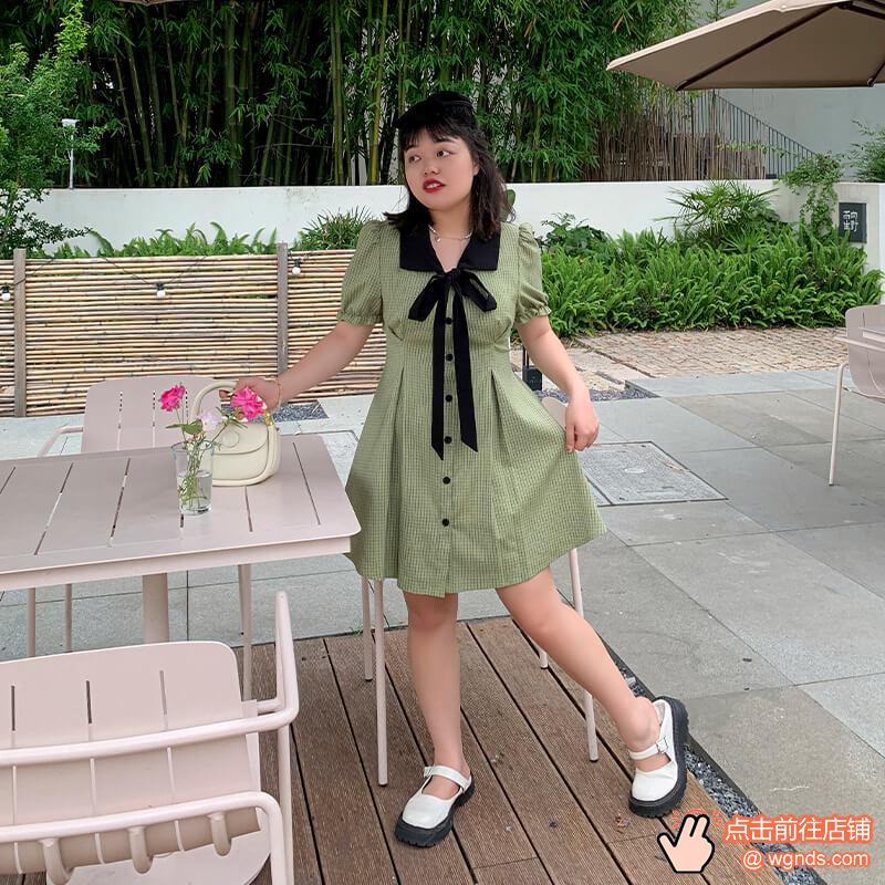 奥黛丽厚本【Lovely洋房小姐】微胖复古法式收腰显瘦大码连衣裙女
